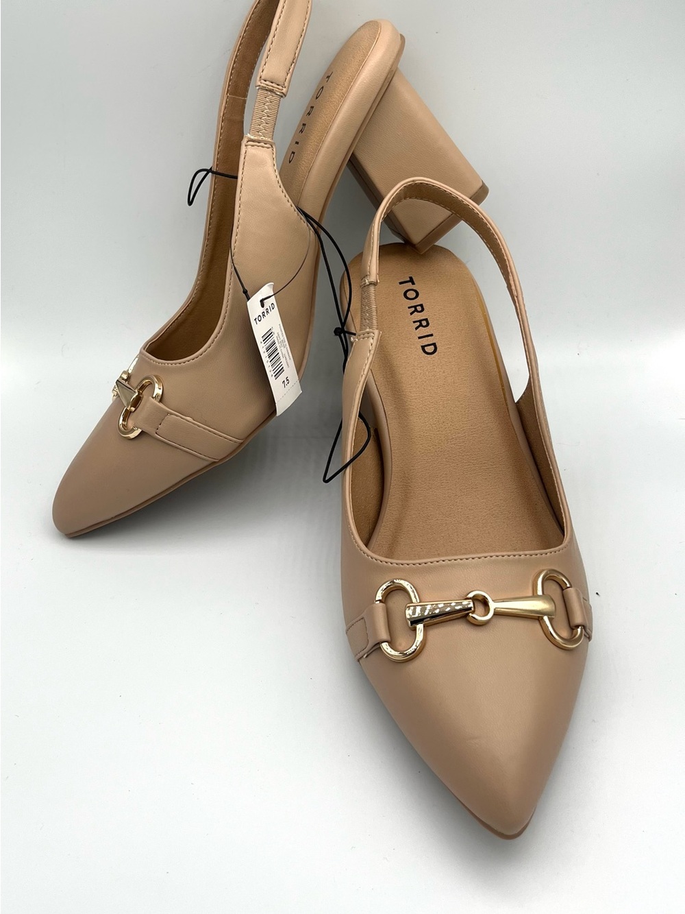 NWT! torrid Nude Slingback Block Heel Loafer with Gold Hardware 7.5W